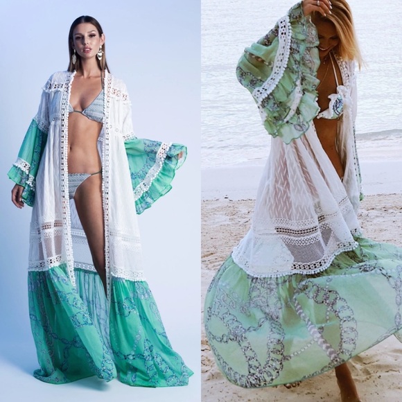 CHIO de Stefania Paradise Point Long Lace mint Robe size XS NEW! New with tags!